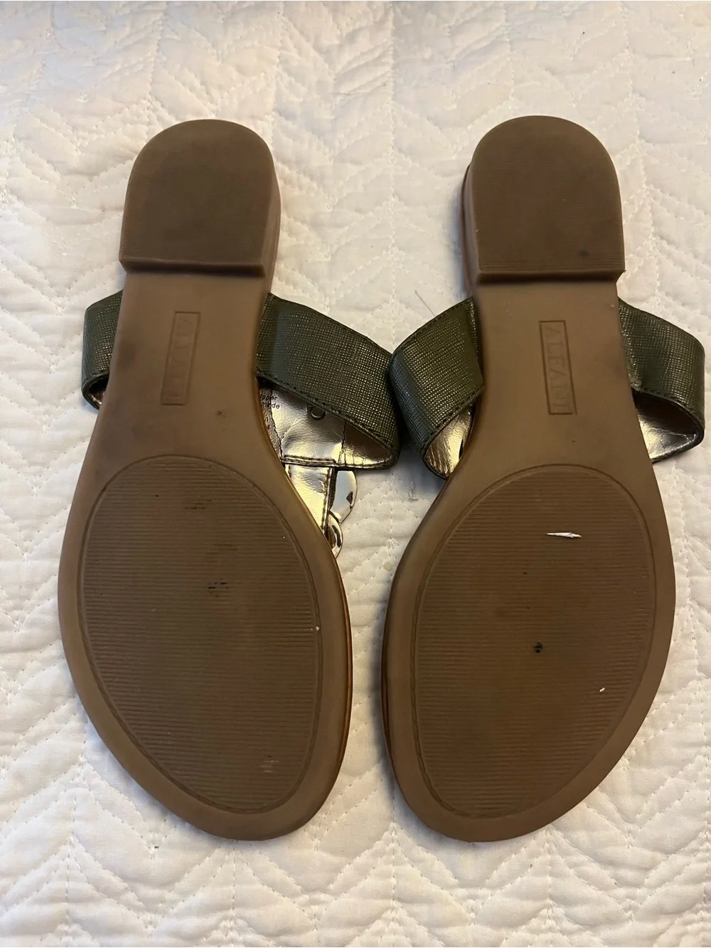 Alfani Olive Green and Brown Slide Sandals with Silver Discs